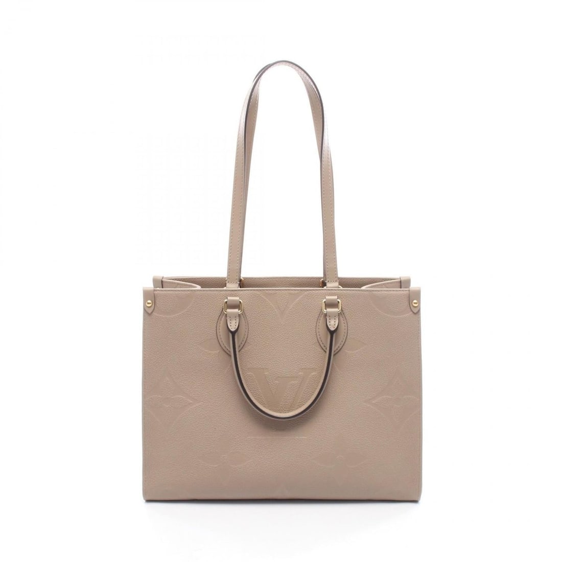Louis Vuitton On the Go MM Tote Bag in Monogram Empreinte Leather, Beige, M45607: --- Catalog ---Category: SizeSize (HxWxD): 27cm x 34.5cm x 14cm / 10.62'' x 13.58'' x 5.51''Category: DesignType: Tote bagColor: Beige, TourterelleGender: WomenMaterial: Monogram Empreinte Category: G