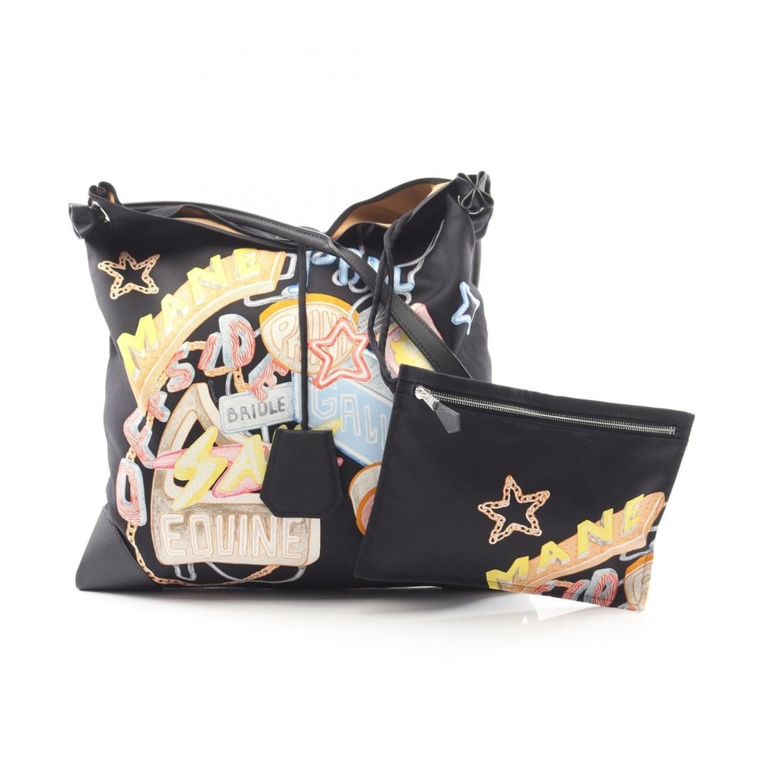 Hermes Hermès Silky City PM Chevaloscope Neon Shoulder Bag in Swift Silk and Leather, Black: --- Catalog ---Category: SizeSize (HxWxD): 34cm x 32cm x 1cm / 13.38'' x 12.59'' x 0.39''Category: DesignType: Pouch, Shoulder bagColor: Black, Multi-colorGender: WomenMaterial: Silk , Leather , Swift