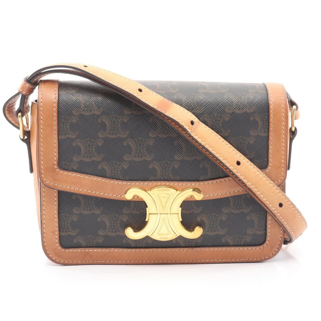 Celine Teen Triomphe Shoulder Bag, Coated Canvas and Leather, Women's, Black Brown, 188882BZ4: --- Catalog ---Category: SizeSize (HxWxD): 14.5cm x 18.5cm / 5.7'' x 7.28''Category: DesignType: Shoulder bagColor: Black, BrownGender: WomenMaterial: Coated canvas , Leather Category: GeneralMPN: