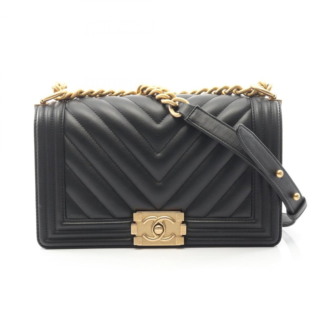 CHANEL Boy Chanel Chevron V-Stitch Shoulder Bag in Lambskin Leather, Black, Women's,: --- Catalog ---Category: SizeSize (HxWxD): 14.5cm x 25cm x 7cm / 5.7'' x 9.84'' x 2.75''Category: DesignType: Shoulder bagColor: BlackGender: WomenMaterial: Leather Leather/Fur Type: