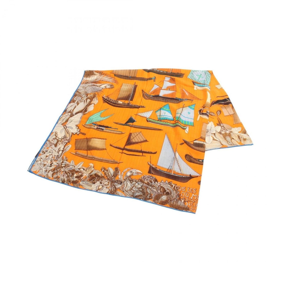 Hermes Hermès Carré Jean 140 "TOUS LES BATEAUX DU MONDE" scarf, wool, silk, cashmere, and orange: --- Catalog ---Category: SizeSize (LxW): 1.36m x 1.36m / 53.54'' x 53.54''Category: DesignType: ScarfColor: Multi-color, OrangeGender: WomenMaterial: Wool , Silk Category: GeneralBrand: Hermes--- Item