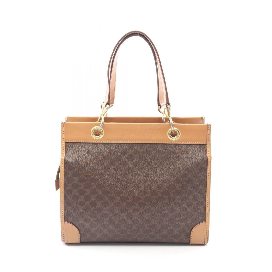 Celine Macadam handbag, coated canvas and leather, brown, for women: --- Catalog ---Category: SizeSize (HxWxD): 21cm x 25cm x 12cm / 8.26'' x 9.84'' x 4.72''Category: DesignType: HandbagColor: BrownGender: WomenMaterial: Coated canvas , PVC , Leather Category: GeneralB