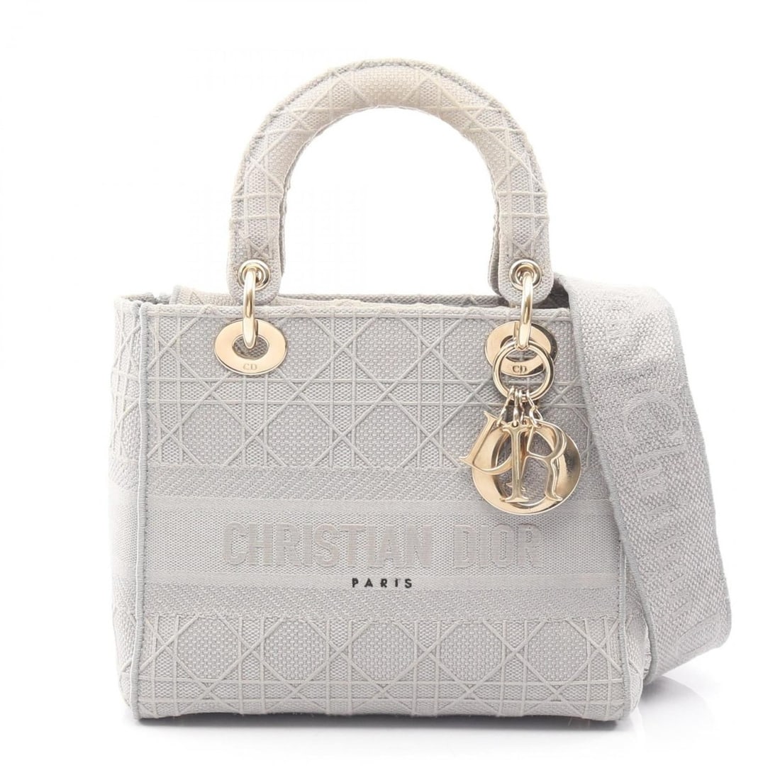 Christian Dior Dior Lady D-Lite Medium Cannage Handbag, Canvas, Women's, Gray: --- Catalog ---Category: SizeSize (HxWxD): 20cm x 24cm x 11cm / 7.87'' x 9.44'' x 4.33''Category: DesignType: HandbagColor: GrayGender: WomenMaterial: Canvas Category: GeneralBrand: Christian Dior---