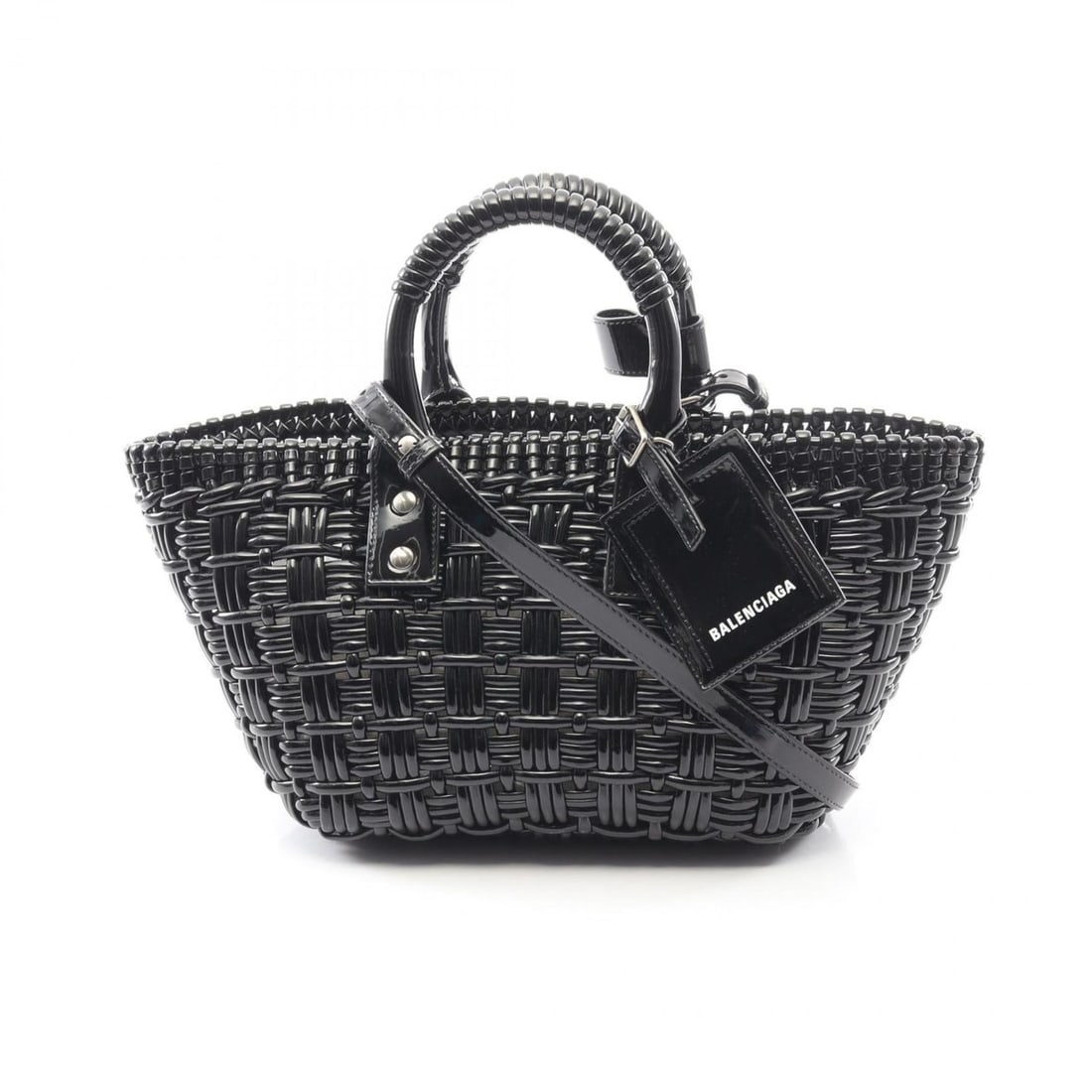 Balenciaga BISTRO XS Basket Bag Tote in Patent Leather, Women's, Black, 671342: --- Catalog ---Category: SizeSize (HxWxD): 19cm x 22cm x 12cm / 7.48'' x 8.66'' x 4.72''Category: DesignType: Basket, Tote bagColor: BlackGender: WomenMaterial: Patent leather Category: GeneralMPN: 67