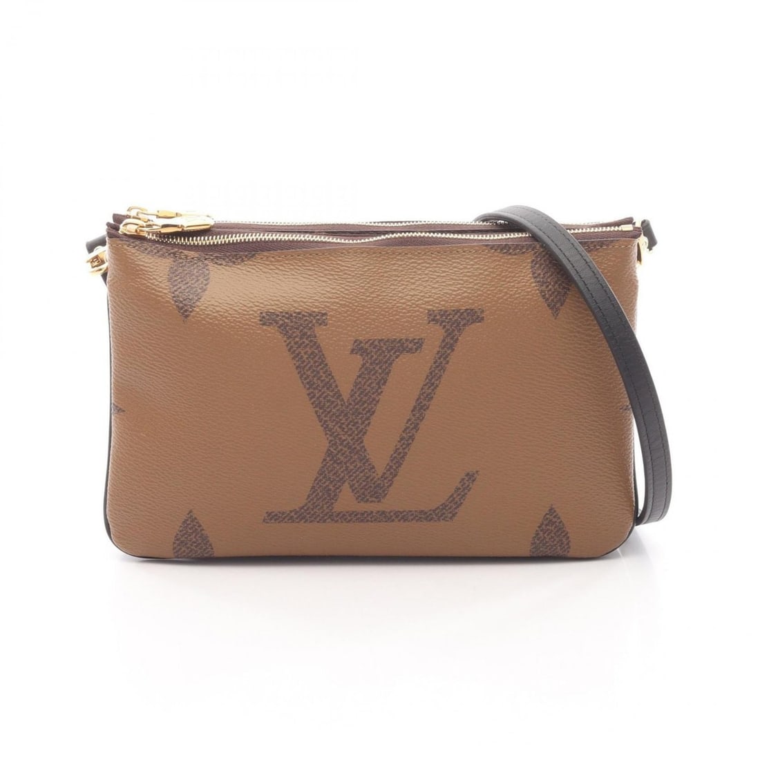 Louis Vuitton Double Zip Pochette Shoulder Bag in Coated Canvas and Leather with Monogram Giant: --- Catalog ---Category: SizeSize (HxWxD): 13cm x 21cm x 2cm / 5.11'' x 8.26'' x 0.78''Category: DesignType: Pochette, Shoulder bagColor: Beige, BrownGender: WomenMaterial: Coated canvas , Leather Cat