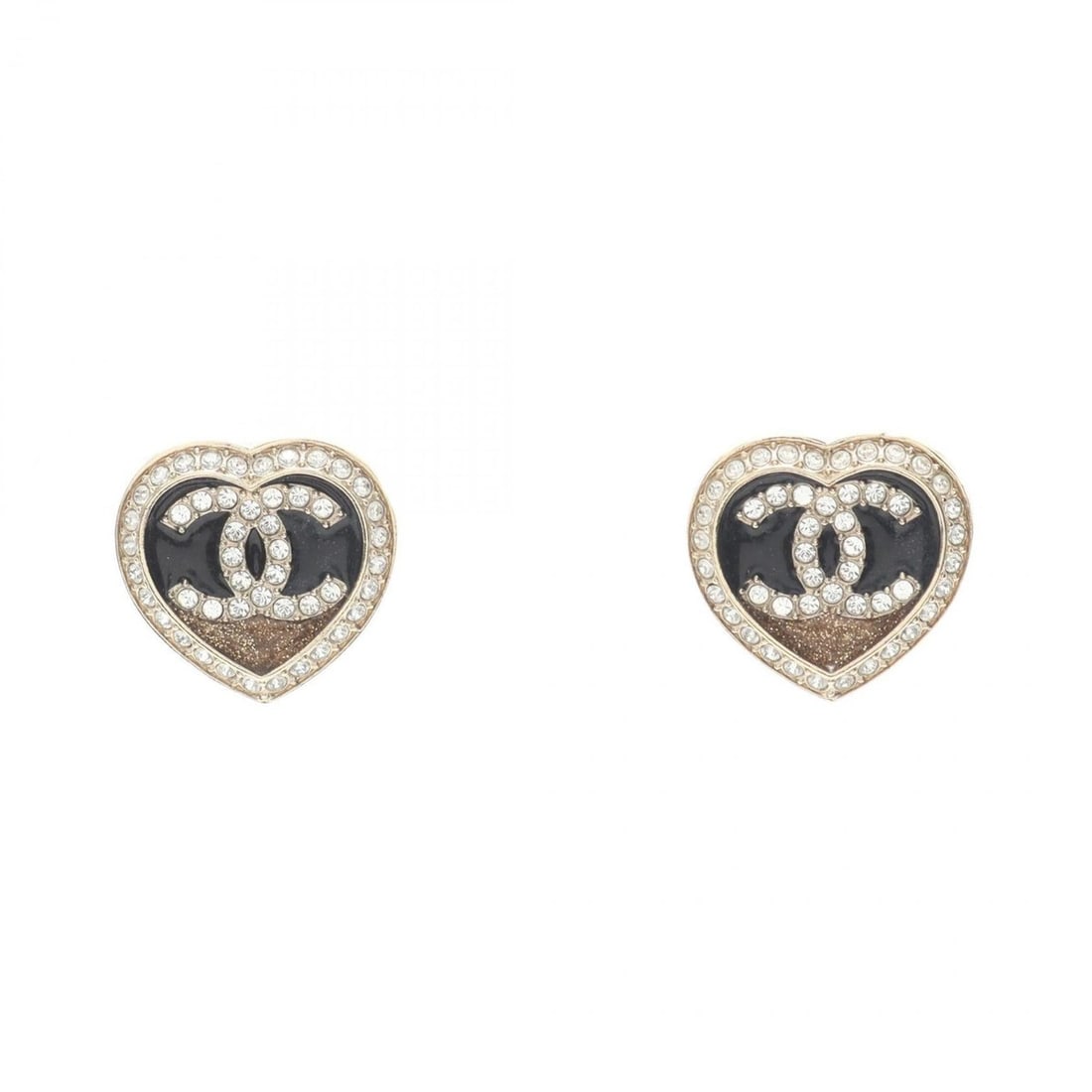 CHANEL Coco Mark Heart Earrings with Gold-Plated Rhinestones for Women, Available in Gold, Black,: --- Catalog ---Category: SizeSize (HxWxD): 17.00mm x 18.00mm / 0.67'' x 0.71''Category: DesignType: Stud earringsColor: Black, Clear, GoldGender: WomenMaterial: Gold plating, RhinestoneCategory: Gener