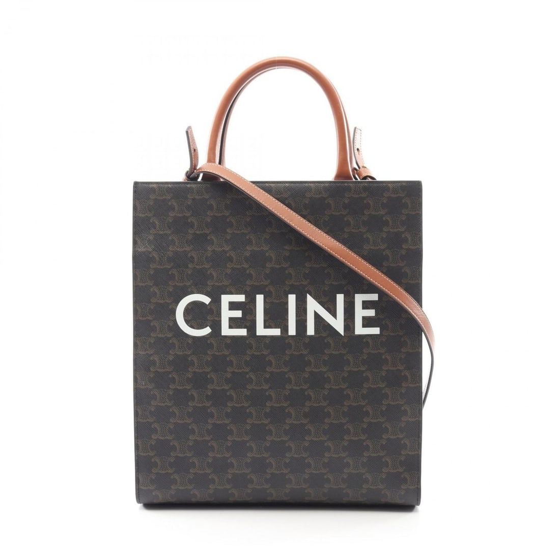 Celine Small Vertical Cabas Triomphe Tote Bag in Coated Canvas and Leather, Women's, Black Brown: --- Catalog ---Category: SizeSize (HxWxD): 32.5cm x 28cm x 8cm / 12.79'' x 11.02'' x 3.14''Category: DesignType: Tote bagColor: Black, BrownGender: WomenMaterial: Coated canvas , Leather Category: Gen
