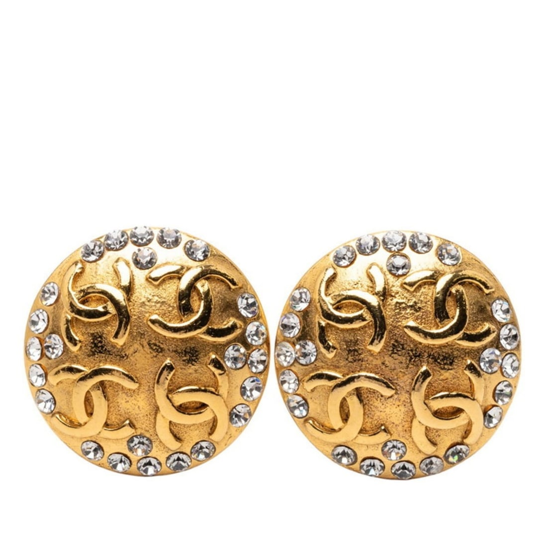 Vintage Chanel Coco Mark Earrings, Gold Plated with Rhinestones, Women's, CHANEL: --- Catalog ---Category: SizeSize (HxWxD): 30.10mm x 30.10mm / 1.19'' x 1.19''Category: DesignType: Clip earringsColor: GoldStone: RhinestoneGender: WomenMaterial: Gold platingCategory: GeneralBrand: