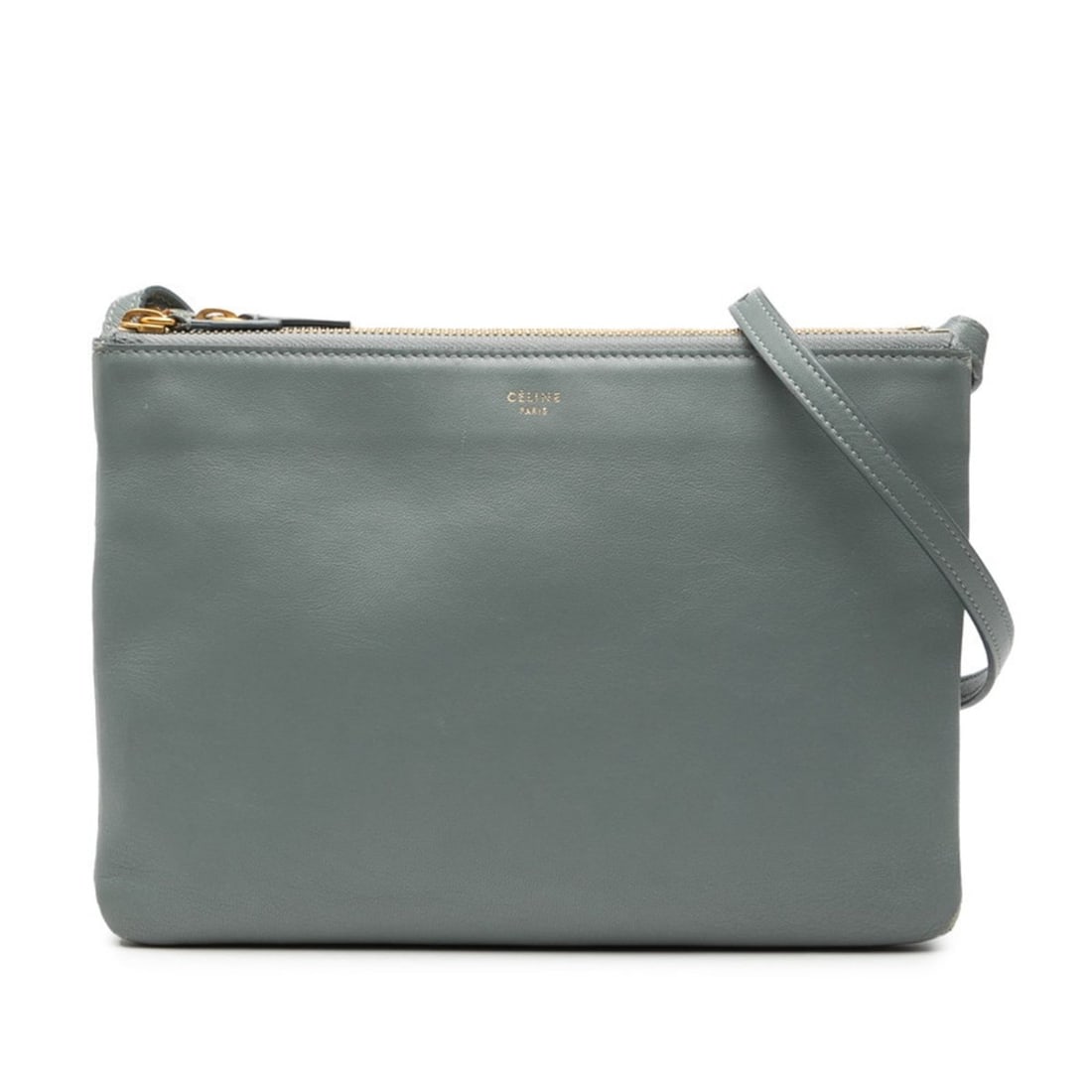 Celine Trio Crossbody Shoulder Bag in Gray Leather for Women: --- Catalog ---Category: SizeSize (HxWxD): 17cm x 24.5cm x 3cm / 6.69'' x 9.64'' x 1.18''Category: DesignType: Shoulder bagColor: GrayGender: WomenMaterial: Leather Category: GeneralBrand: Celine--- I