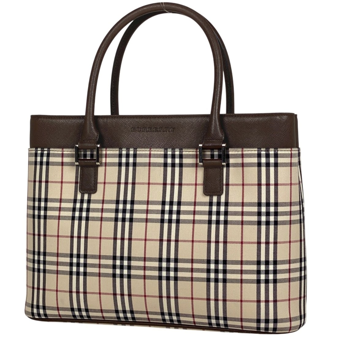Burberry Check Pattern Handbag Tote Bag Logo Canvas Beige Brown Women's: --- Catalog ---Category: SizeSize (HxWxD): 23cm x 31cm x 8cm / 9.05'' x 12.2'' x 3.14''Category: DesignType: Handbag, Tote bagColor: Beige, BrownGender: WomenMaterial: Canvas , Leather Category: Gener