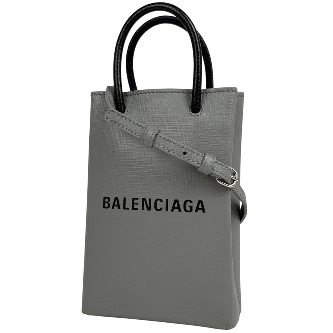 Balenciaga Shopping Phone Holder Bag, Handbag, Smartphone Case, Shoulder Coated Canvas, Gray,: --- Catalog ---Category: SizeSize (HxWxD): 18cm x 12cm x 4cm / 7.08'' x 4.72'' x 1.57''Category: DesignType: Handbag, Shoulder bagColor: GrayGender: WomenMaterial: Coated canvas , Leather Category: Ge