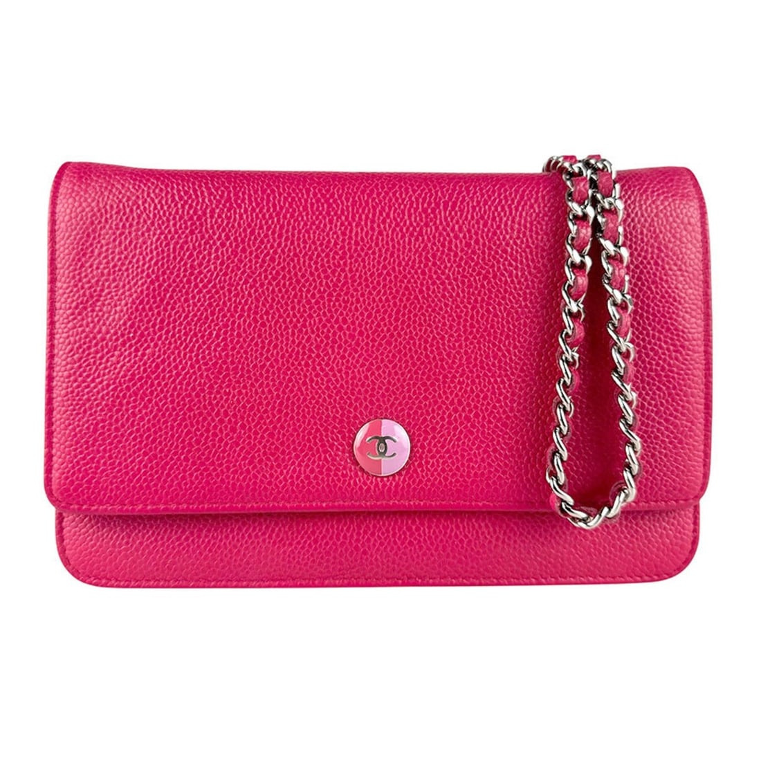 CHANEL Chain Wallet in Caviar Leather, Pink, Women's, Z8435: --- Catalog ---Category: SizeSize (HxWxD): 19cm x 12cm x 2cm / 7.48'' x 4.72'' x 0.78''Category: DesignType: Chain/Shoulder walletColor: PinkGender: WomenMaterial: Grained Calfskin Category: GeneralBr
