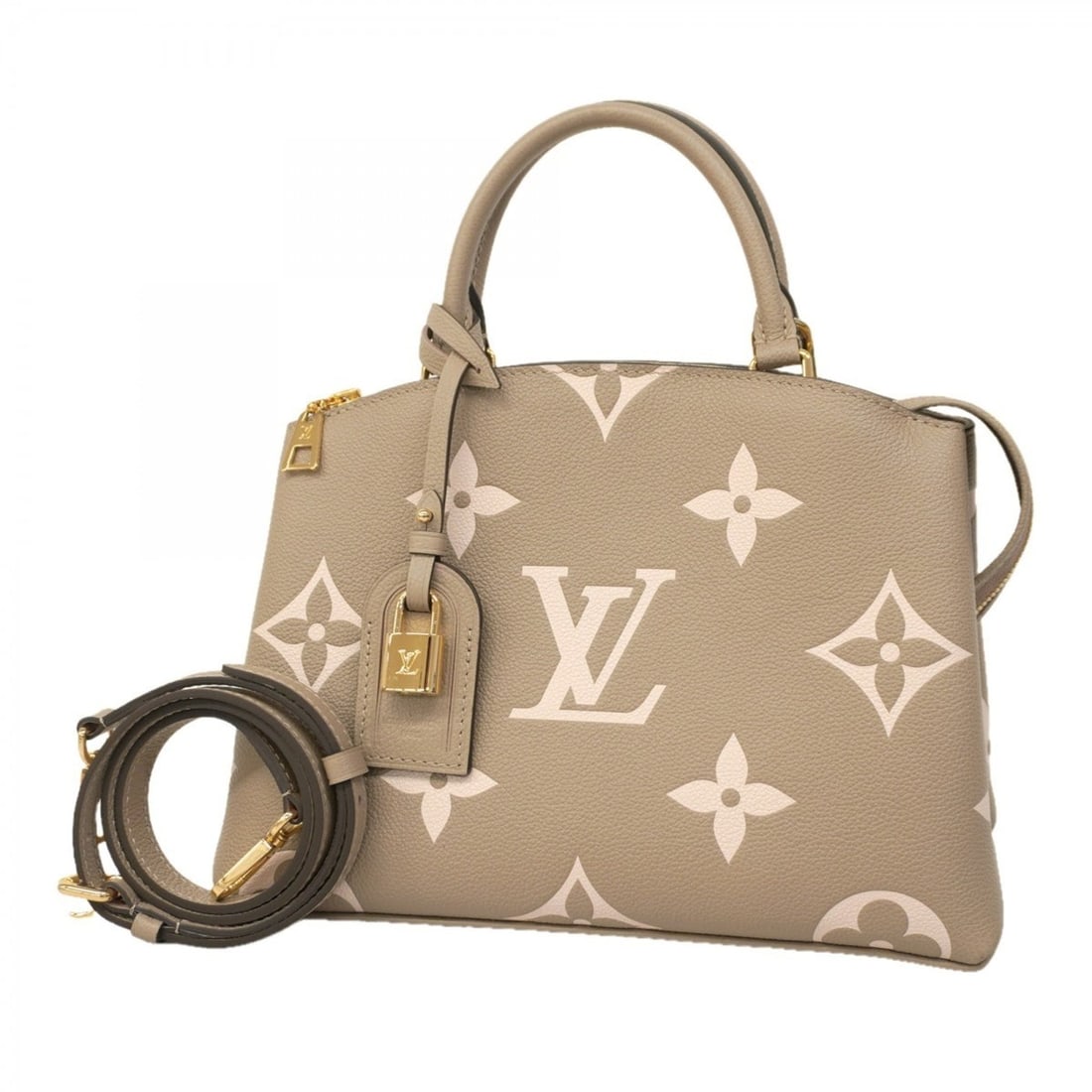 Louis Vuitton Monogram Empreinte Two-Tone Petit Palais PM Handbag M58914 Tourtrell Creme 2-Way Bag: --- Catalog ---Category: SizeSize (HxWxD): 20.5cm x 27cm x 12cm / 8.07'' x 10.62'' x 4.72''Category: DesignType: HandbagColor: Cream, TourterelleGender: WomenCategory: GeneralMPN: M58914Brand: Louis V