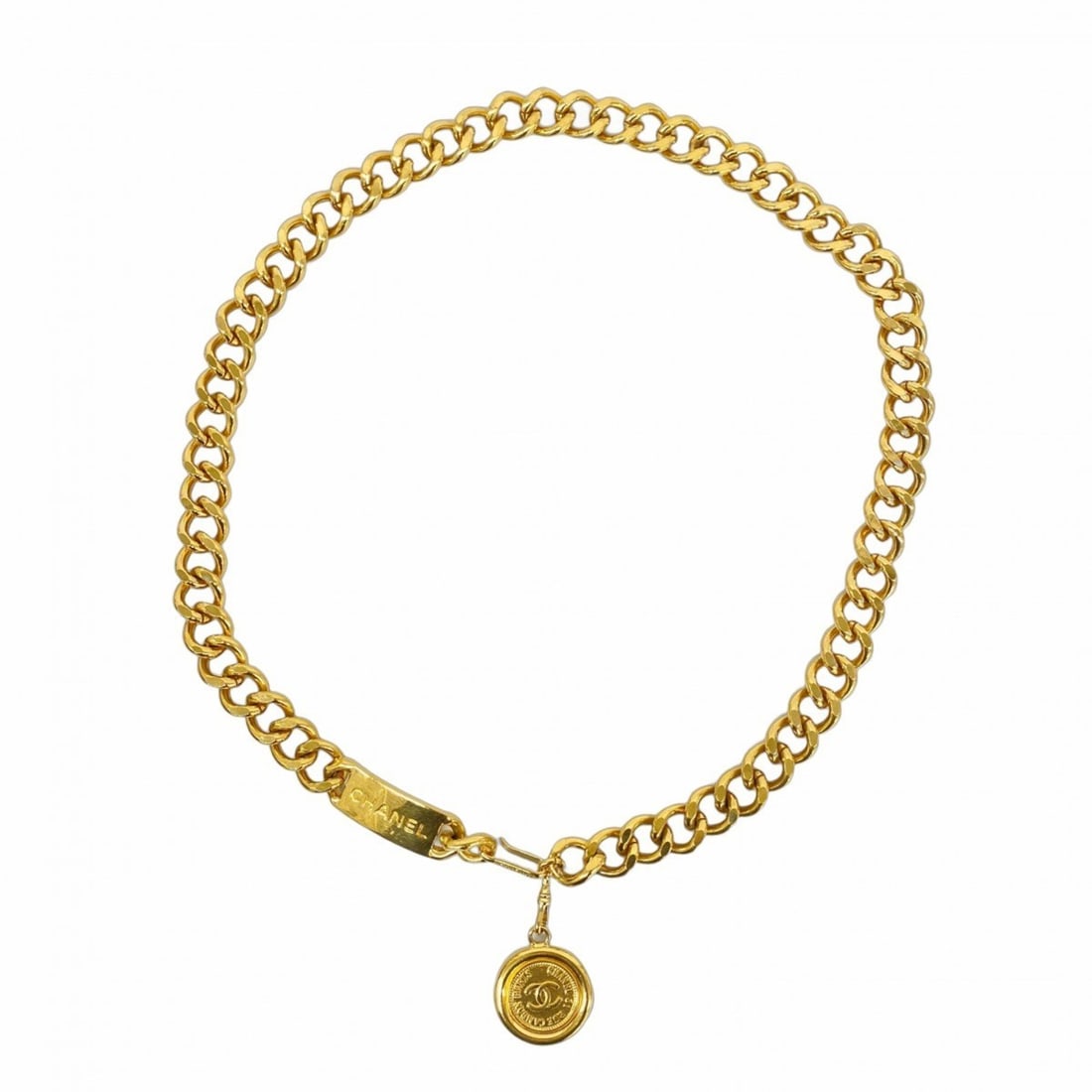 Chanel belt chain gold ladies: --- Catalog ---Category: SizeLength: 77.5cm / 30.51''Category: DesignType: Chain beltColor: GoldGender: WomenCategory: GeneralBrand: Chanel--- Item List ---Section: ConditionRanking: Rank AB Used - Tr