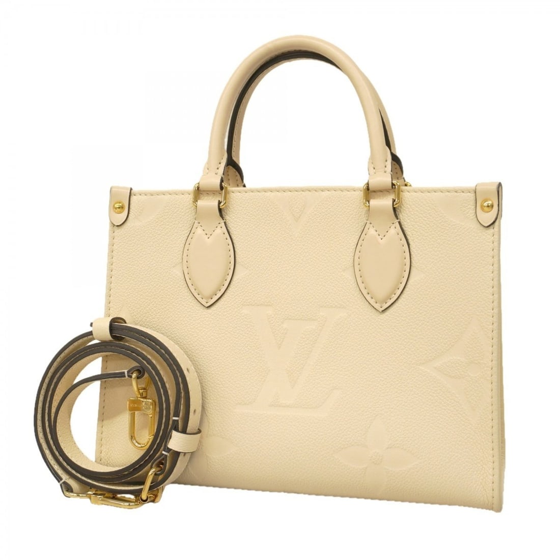 Louis Vuitton Monogram Empreinte On-the-Go PM Handbag M46569 Crème 2-Way Bag for Women: --- Catalog ---Category: SizeSize (HxWxD): 18.5cm x 25cm x 11cm / 7.28'' x 9.84'' x 4.33''Category: DesignType: HandbagColor: CreamGender: WomenCategory: GeneralMPN: M46569Brand: Louis Vuitton--- Item