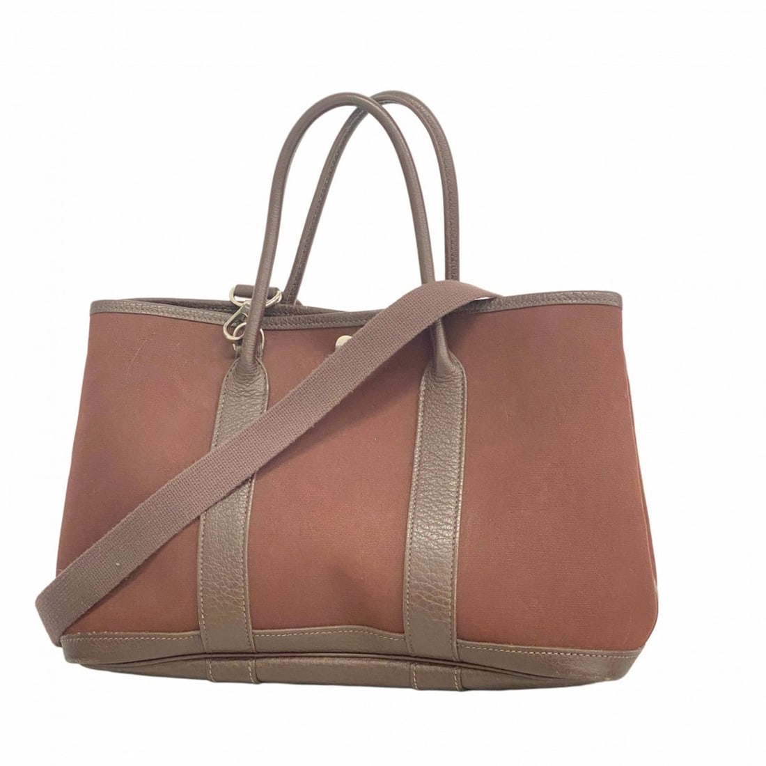 Hermes Hermès Garden TPM Toile Officier Tote Bag, Brown, ?I Stamp, 2-Way Bag for Women: --- Catalog ---Category: SizeSize (HxWxD): 21cm x 30cm x 13.5cm / 8.26'' x 11.81'' x 5.31''Category: DesignType: Tote bagColor: BrownGender: WomenMaterial: Toile officier Hardware Color: SilverCategor