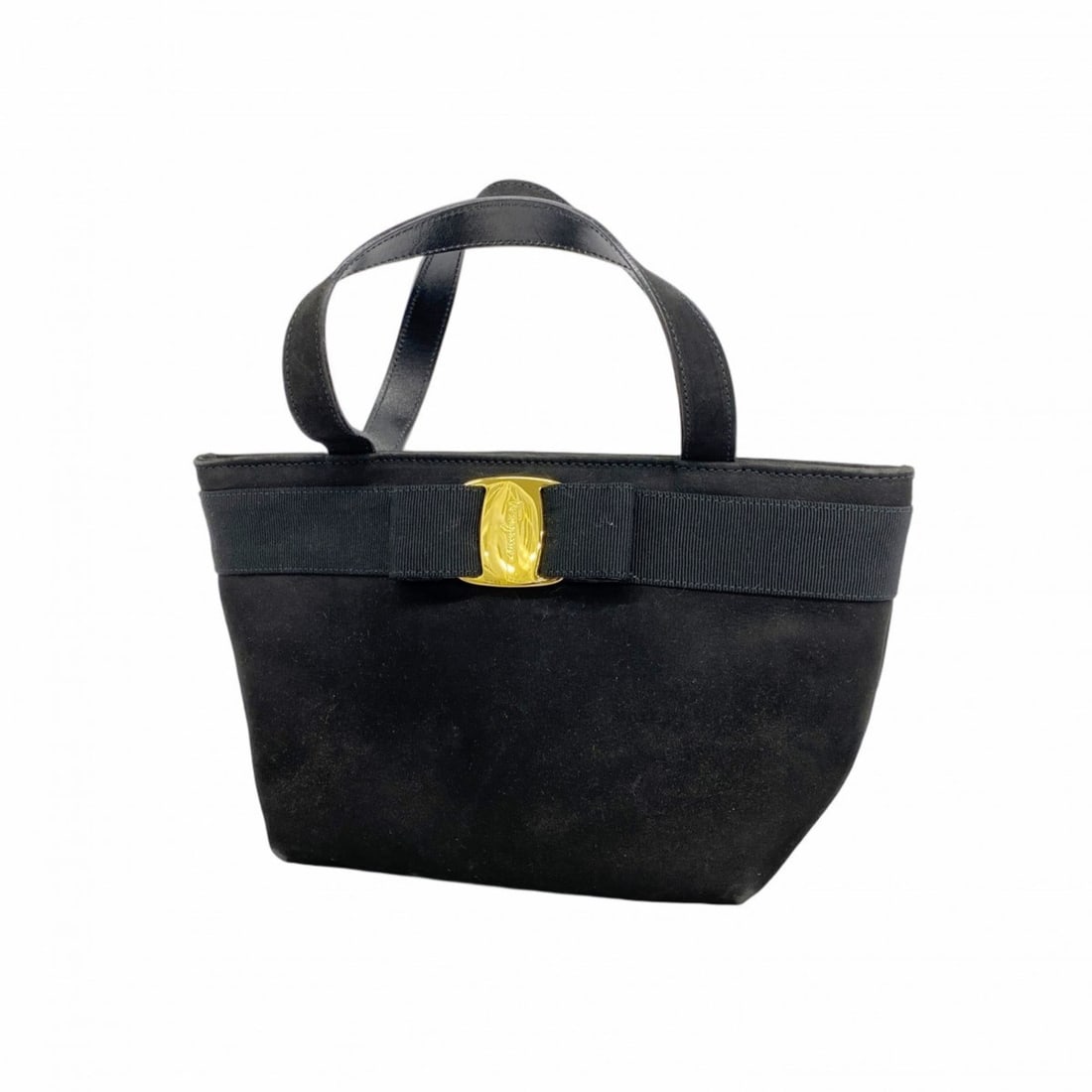 Salvatore Ferragamo Vara handbag in black suede for women: --- Catalog ---Category: SizeSize (HxWxD): 15.5cm x 17cm x 12cm / 6.1'' x 6.69'' x 4.72''Category: DesignType: HandbagColor: BlackGender: WomenMaterial: Suede Hardware Color: GoldCategory: GeneralBran