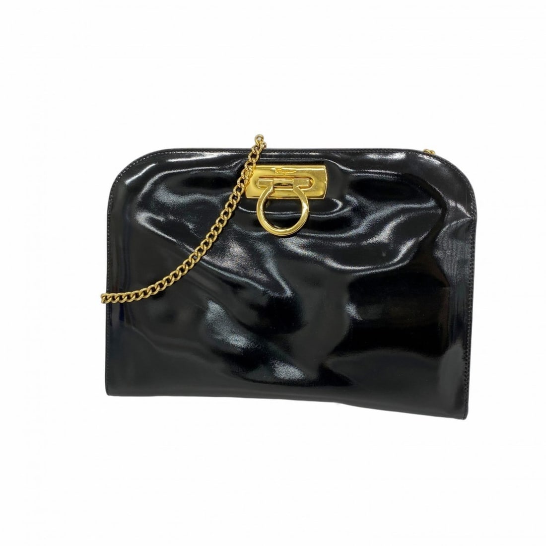 Salvatore Ferragamo Gancini Enamel Shoulder Bag, Black, Women's (1 of 18)