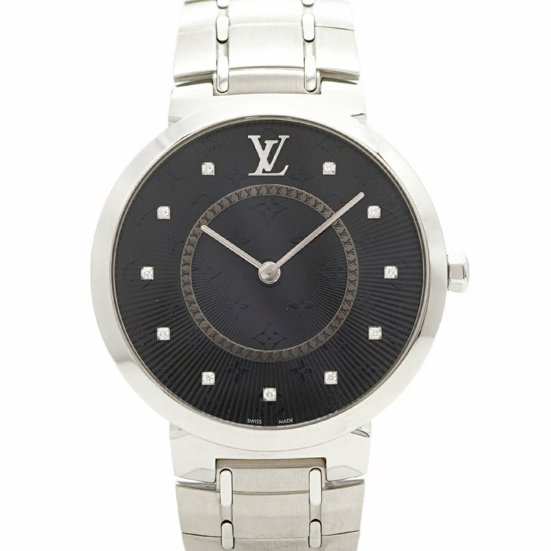 Louis Vuitton Tambour QA145 Men's Black Dial Watch: --- Catalog ---Category: SizeWrist Size: 17.5cm / 6.88''Case Diameter: 39mm / 1.54''Category: DesignType: WristwatchGender: MenColor (Dial): BlackMaterial (Band): Stainless steelCategory: GeneralMPN: