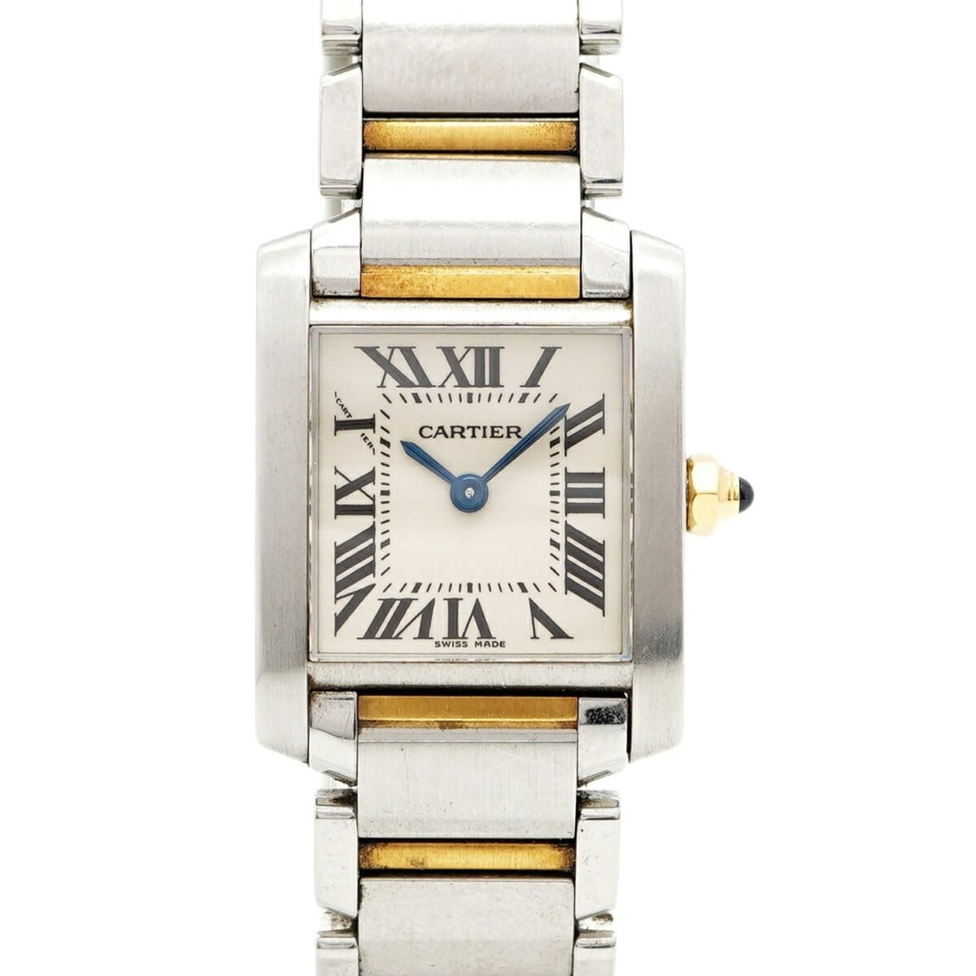 Cartier Tank Française SM Two-tone Watch W51007Q4 White Dial Women's: --- Catalog ---Category: SizeWrist Size: 16.5cm / 6.49''Case Diameter: 20.2mm / 0.8''Category: DesignType: WristwatchGender: WomenColor (Dial): WhiteMaterial (Band): Stainless steel, Yellow goldCatego