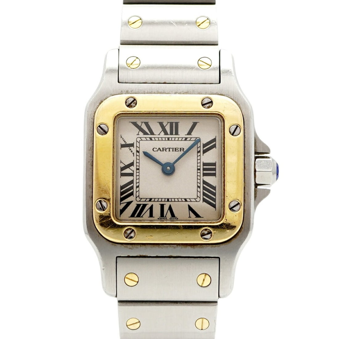 Cartier Santos Galbee SM W20012C4 Ivory Dial Women's Watch: --- Catalog ---Category: SizeWrist Size: 13cm / 5.11''Case Diameter: 23.3mm / 0.92''Category: DesignType: WristwatchGender: WomenColor (Dial): IvoryMaterial (Band): Stainless steel, Yellow goldCategor