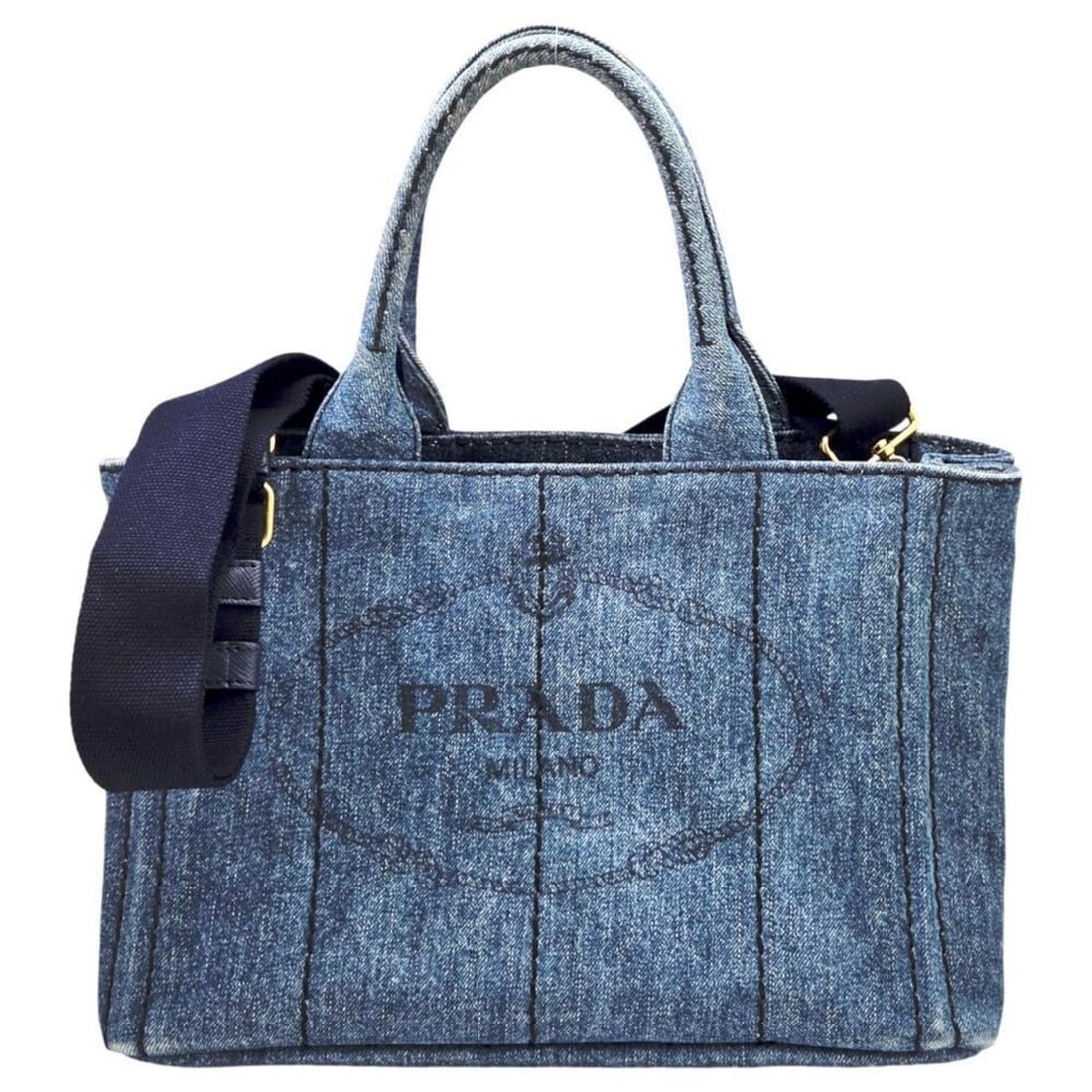 PRADA Prada Canapa Denim Blue 1BG439 Shoulder Bag Tote Handbag Women's: --- Catalog ---Category: SizeSize (HxWxD): 19cm x 28cm x 14cm / 7.48'' x 11.02'' x 5.51''Category: DesignType: Handbag, Shoulder bag, Tote bagColor: BlueGender: WomenMaterial: Denim Category: GeneralB