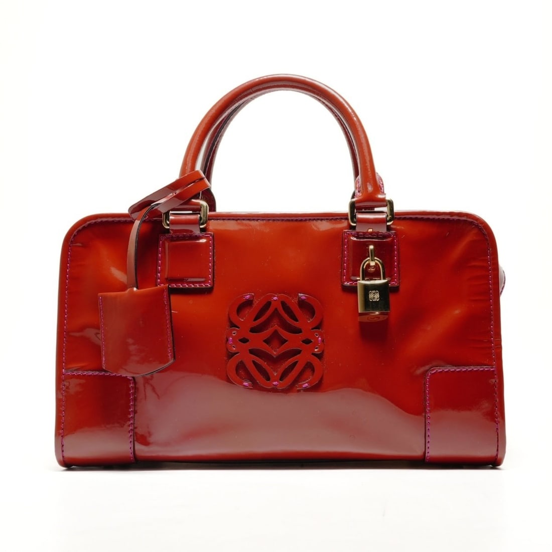 LOEWE Patent Leather Anagram Amazona 28 Handbag in Red: --- Catalog ---Category: SizeSize (HxWxD): 17cm x 28.5cm x 12cm / 6.69'' x 11.22'' x 4.72''Category: DesignType: HandbagColor: Red colorGender: WomenCategory: GeneralBrand: LoeweCountry of Origin: