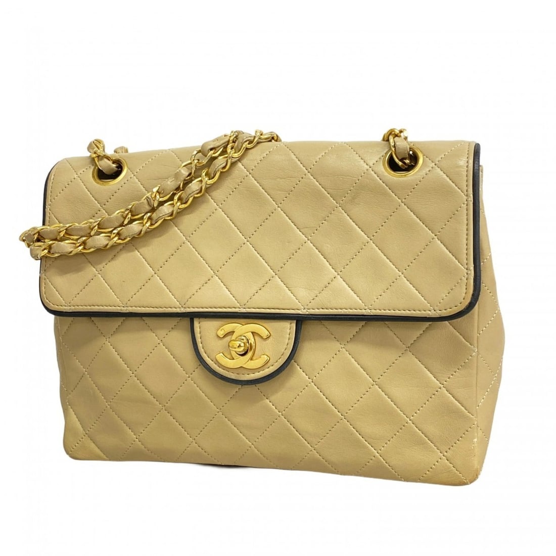 Chanel Shoulder Bag Matelasse W Chain Lambskin Beige Women's: --- Catalog ---Category: SizeSize (HxWxD): 18cm x 23cm x 6cm / 7.08'' x 9.05'' x 2.36''Category: DesignType: Shoulder bagColor: BeigeGender: WomenMaterial: Leather Hardware Color: GoldLeather/Fur Type