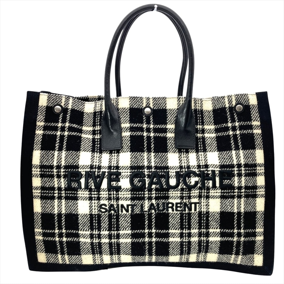 Saint Laurent Rive Gauche Large Tote Bag in Cotton and Leather with Silver Hardware, Ivory Black: --- Catalog ---Category: SizeSize (HxWxD): 35cm x 47cm x 17.5cm / 13.77'' x 18.5'' x 6.88''Category: DesignType: Tote bagGender: WomenMaterial: Cotton , Leather Hardware Color: SilverCategory: General