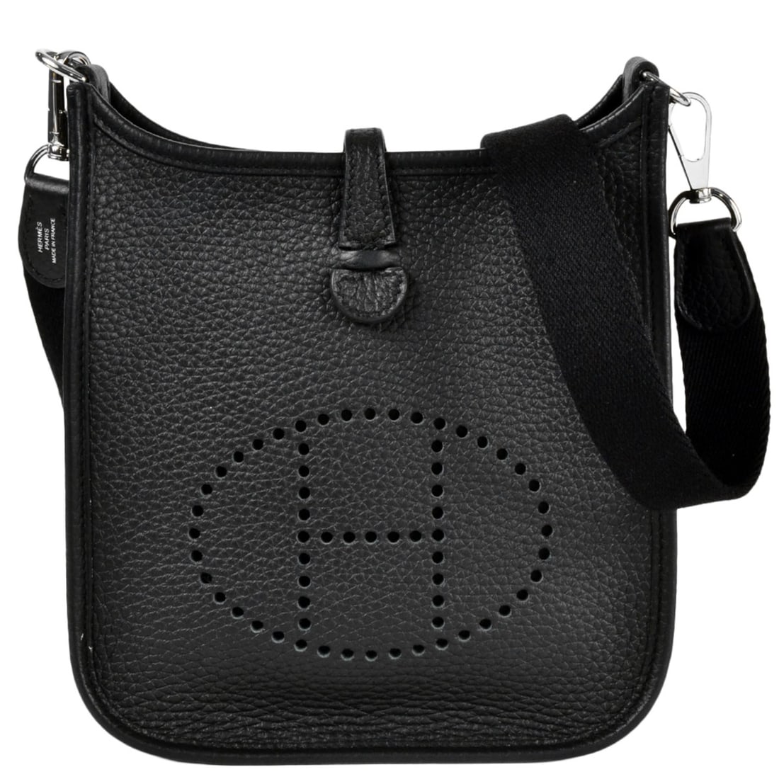 Hermes Hermès Evelyn TPM Shoulder Bag in Taurillon Clemence Leather with B Stamp and Black Silver: --- Catalog ---Category: SizeSize (HxWxD): 18cm x 16cm x 5cm / 7.08'' x 6.29'' x 1.96''Category: DesignType: Shoulder bagColor: BlackGender: WomenMaterial: Taurillon clemence leather Hardware Color: S