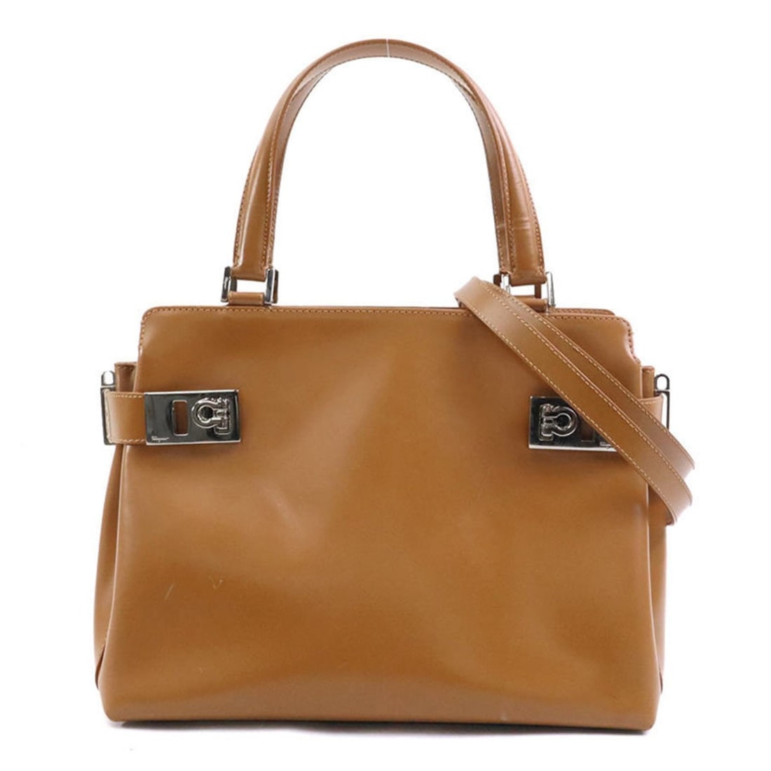 Salvatore Ferragamo Gancini Leather Handbag/Shoulder Bag in Camel, Women's, h31902a (1 of 10)