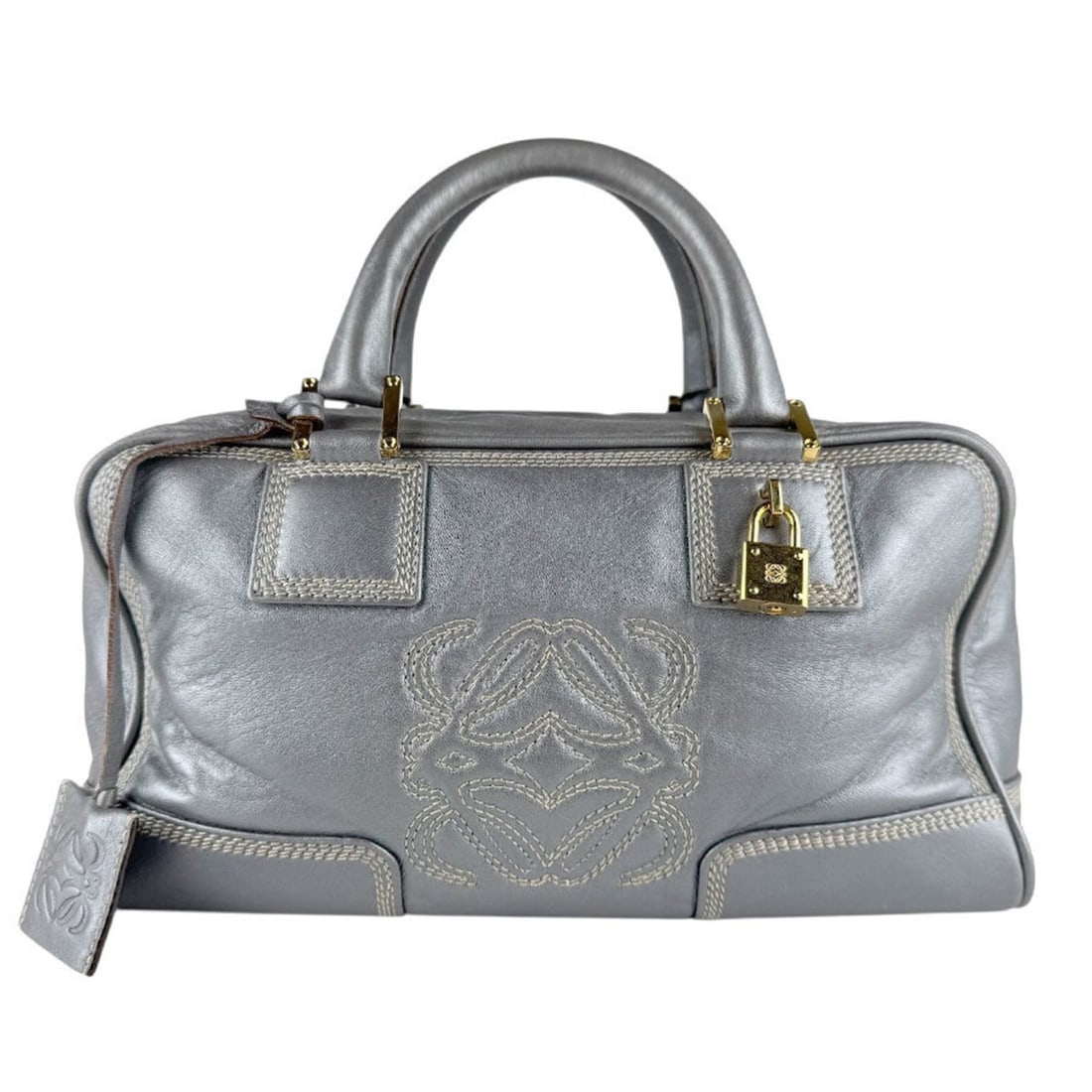 LOEWE Amazona 28 Leather Handbag in Metallic Gray, Women's, z8460 (1 of 9)