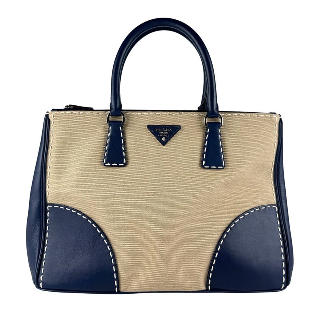 Prada PRADA Handbag Shoulder Bag Leather/Canvas Navy x Beige Women's B2274K z8476: --- Catalog ---Category: SizeSize (HxWxD): 24cm x 34cm x 15cm / 9.44'' x 13.38'' x 5.9''Category: DesignType: Handbag, Shoulder bagColor: Beige, NavyGender: WomenMaterial: Leather , Canvas Category: G