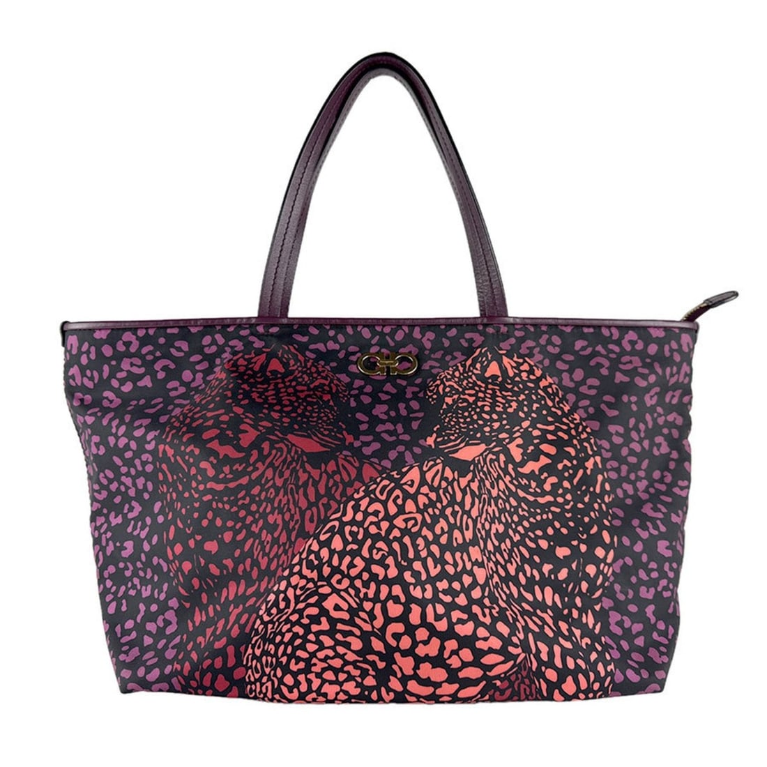 Salvatore Ferragamo Gancini Tote Bag in Nylon/Leather, Purple and Gold, Women's, Z8520: --- Catalog ---Category: SizeSize (HxWxD): 29cm x 32cm x 14cm / 11.41'' x 12.59'' x 5.51''Category: DesignType: Tote bagColor: PurpleGender: WomenMaterial: Nylon , Leather Category: GeneralBrand: Salv