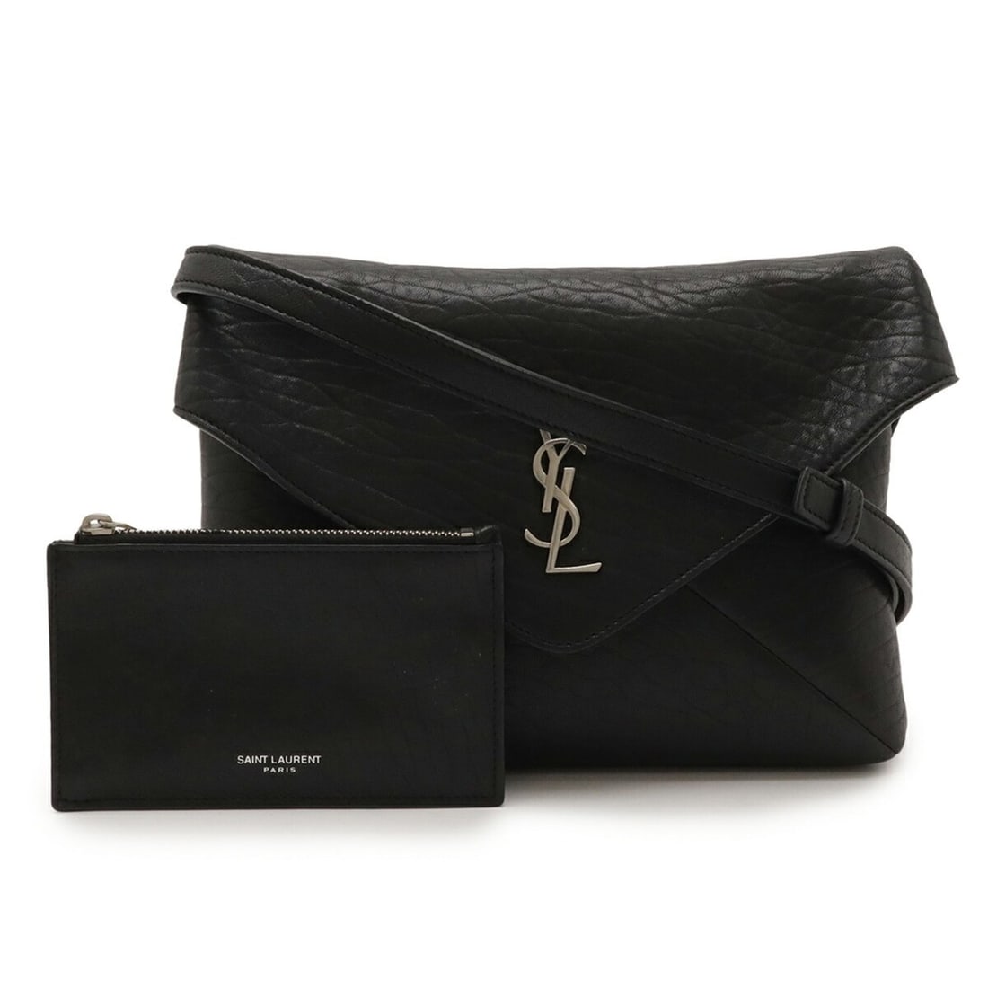 Yves Saint Laurent SAINT LAURENT PARIS YSL Cassandra Envelope Shoulder Bag/Clutch in Black Lambskin: --- Catalog ---Category: SizeWeight: 280g / 9.87oz.Size (HxWxD): 17cm x 22cm x 5.5cm / 6.69'' x 8.66'' x 2.16''Strap Length: 123cm / 48.42''Category: DesignType: Shoulder bagColor: BlackGender: WomenM