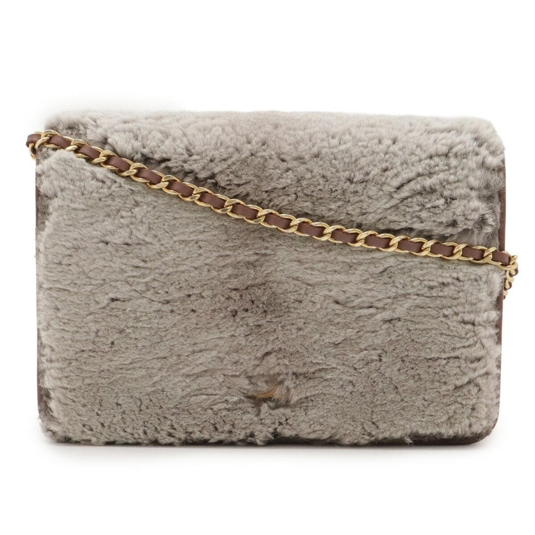 CHANEL Coco Mark Chain Wallet Shoulder Bag Pochette Rabbit Fur Leather Gray Old Rose: --- Catalog ---Category: SizeWeight: 350g / 12.34oz.Size (HxWxD): 14cm x 19.5cm x 4cm / 5.51'' x 7.67'' x 1.57''Strap / Chain Length: 1.28m / 50.39''Category: DesignType: Chain/Shoulder walletColor: G