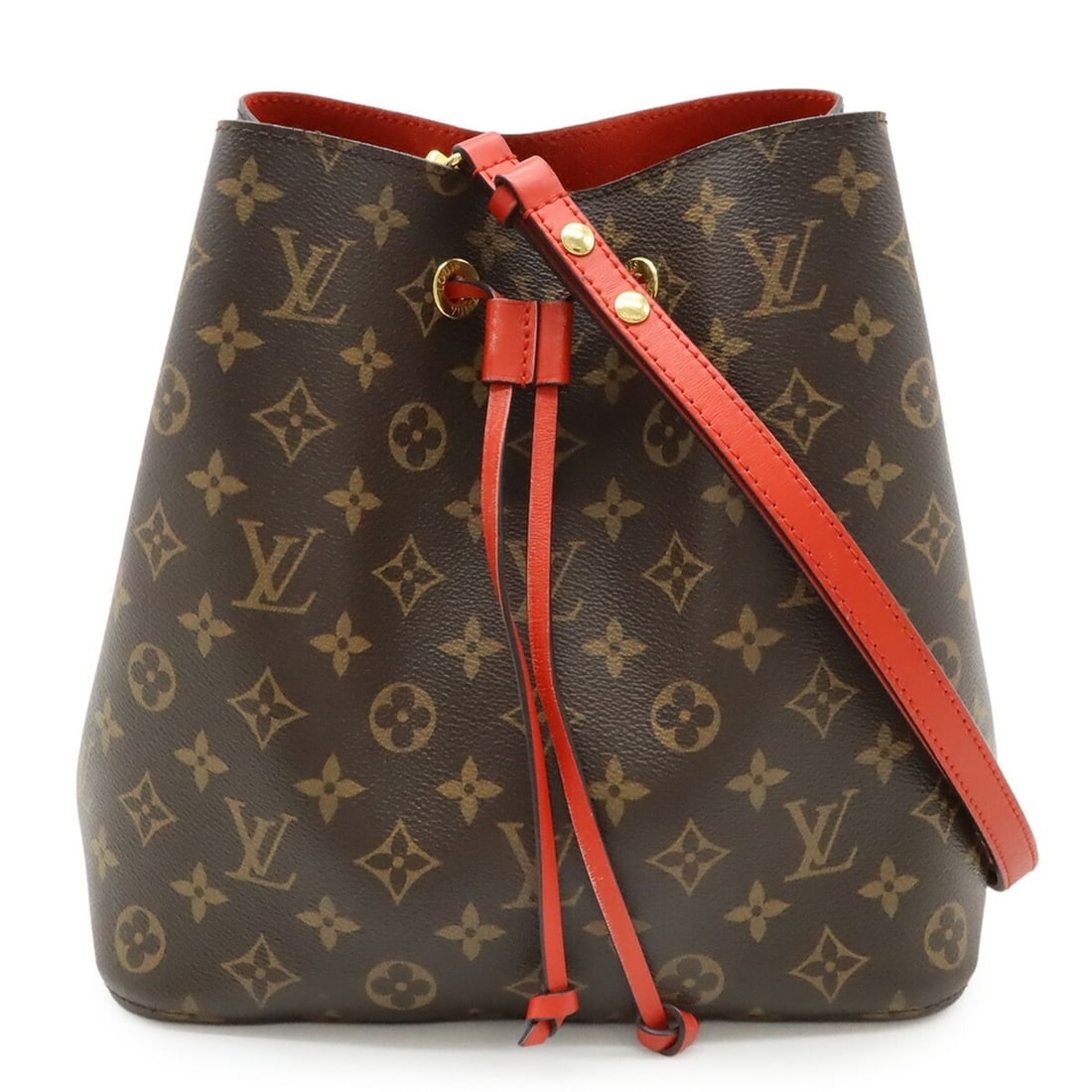 LOUIS VUITTON Monogram NeoNoe Shoulder Bag, Coquelicot Red, M44021: --- Catalog ---Category: SizeWeight: 550g / 1.21lb.Size (HxWxD): 25.5cm x 25.5cm x 17cm / 10.03'' x 10.03'' x 6.69''Strap Length: 116cm / 45.66''Category: DesignType: Shoulder bagColor: CoquelicotsGen