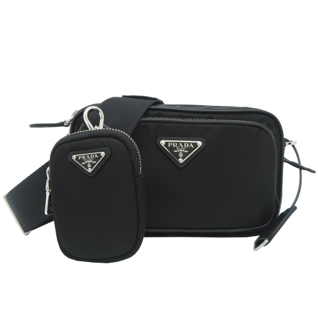 Prada Re-Nylon Mini Shoulder Bag, Women's/Men's, 1BH266, Nylon, Black: --- Catalog ---Category: SizeSize (HxWxD): 13cm x 21cm x 6.8cm / 5.11'' x 8.26'' x 2.67''Category: DesignType: Pouch, Shoulder bagColor: BlackGender: Men,WomenMaterial: Nylon Category: GeneralMPN: 1BH