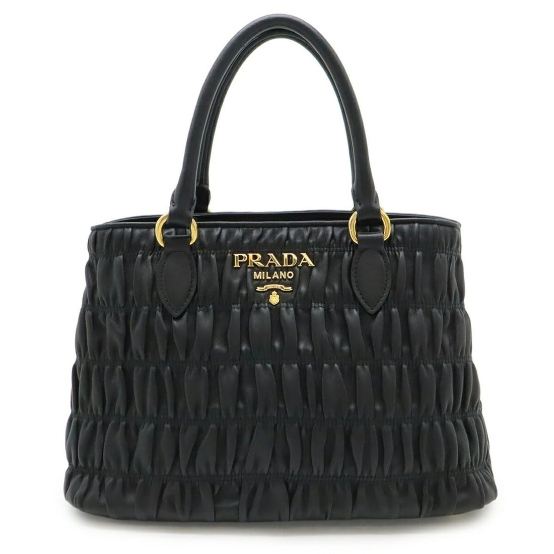 PRADA Handbag Shoulder Bag Gathered Leather NERO Black (1BA173) Purchased from a Japanese Outlet (1 of 10)