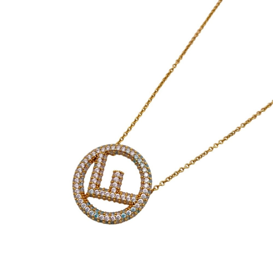 FENDI F is Fendi Rhinestone Necklace Chain Gold Women's (1 of 14)