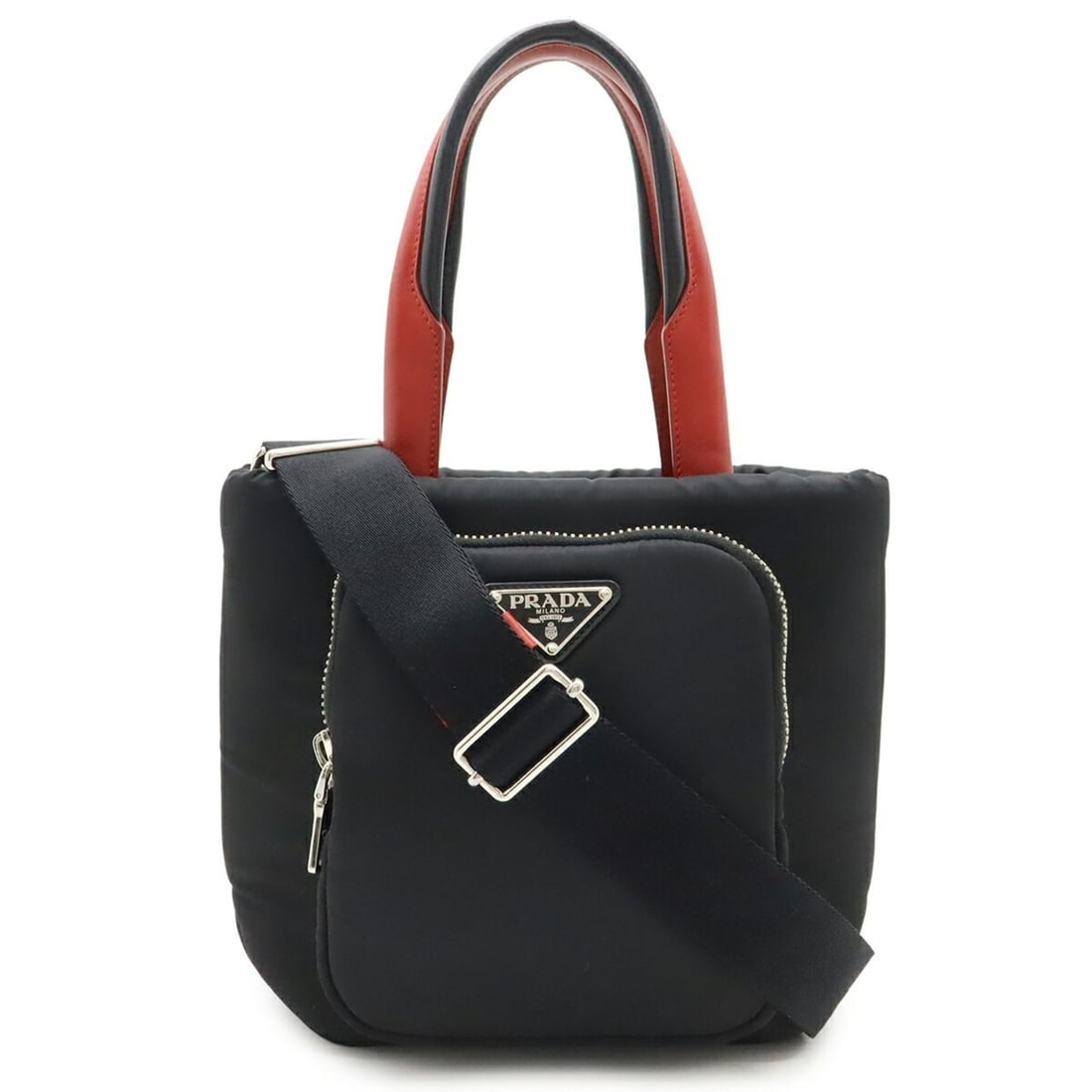 PRADA TESSUTO POCKET Cargo Small Tote Bag, Handbag, Shoulder Nylon, NERO Black, FUOCO Red, 1BG270: --- Catalog ---Category: SizeWeight: 670g / 1.47lb.Size (HxWxD): 21cm x 26cm x 9cm / 8.26'' x 10.23'' x 3.54''Strap Length: 109cm / 42.91''Category: DesignType: Handbag, Shoulder bag, Tote bagColor: B