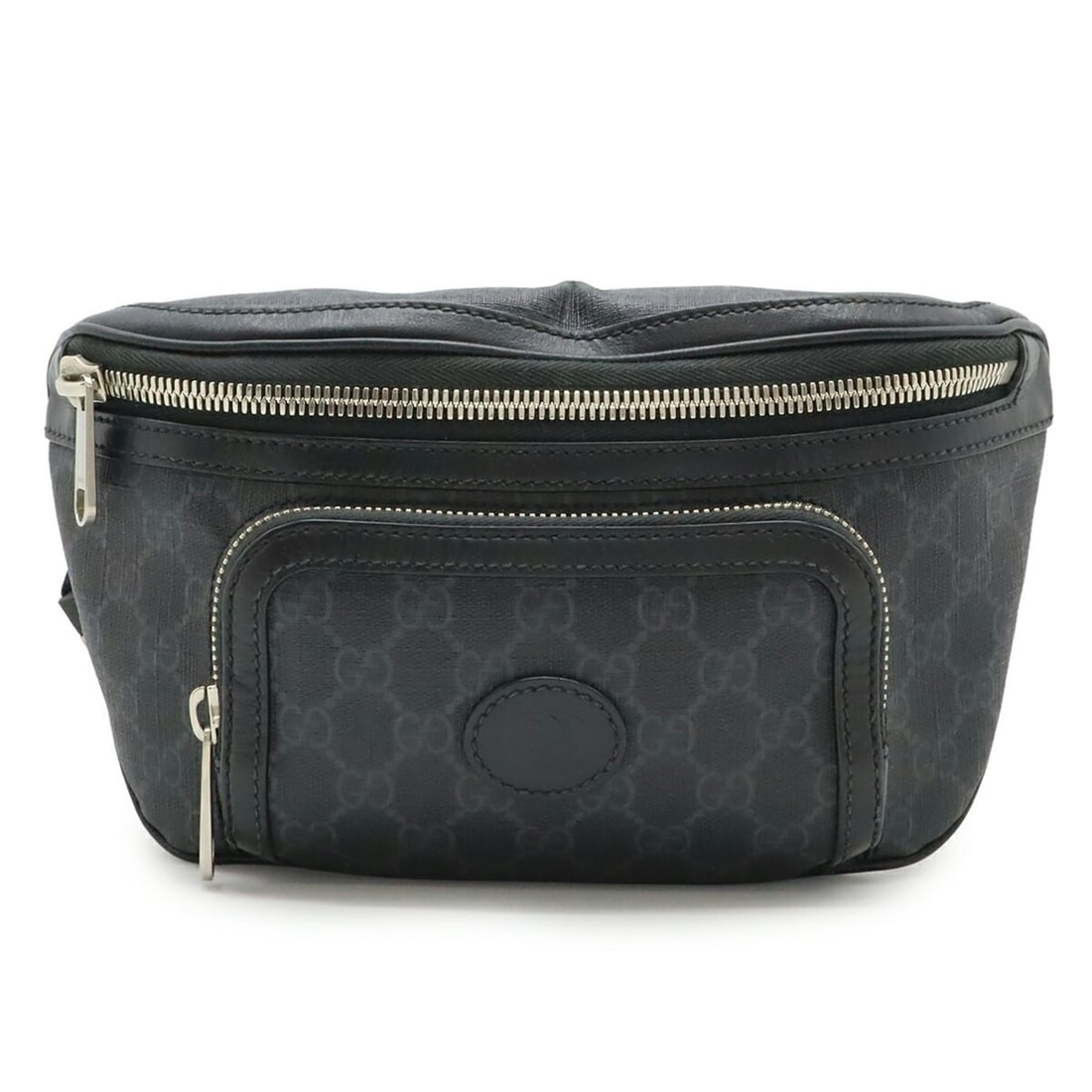 GUCCI GG Supreme Large Waist Bag, Body Belt PVC Leather, Black, Dark Gray, 733240: --- Catalog ---Category: SizeWeight: 410g / 14.46oz.Size (HxWxD): 16.5cm x 28cm / 6.49'' x 11.02''Strap Length: 104cm / 40.94''Category: DesignType: Fanny packColor: Black, Dark grayGender: WomenMater