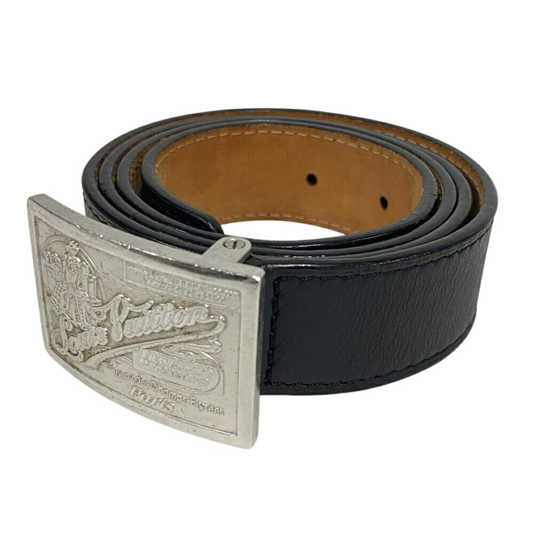 LOUIS VUITTON M6812 LV Santur Jeans Metal Belt, Black, Men's: --- Catalog ---Category: SizeWidth: 3cm / 1.18''Length: 103cm / 40.55''Category: DesignType: Standard beltColor: BlackGender: MenMaterial (Strap): Leather Category: GeneralMPN: M6812Brand: Louis Vuitt