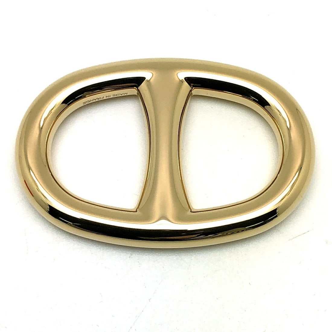 HERMES Scarf Ring 90 Chaine d'Ancre Permabrass France Gold Women's Carré Mikunigaoka Store: --- Catalog ---Category: DesignType: Scarf ringColor: GoldGender: WomenCategory: GeneralBrand: HermesCountry of Origin: FranceCategory: Physical PropertiesSize (HxWxD): 3.7cm x 5cm x 6.00mm / 1.45'' x