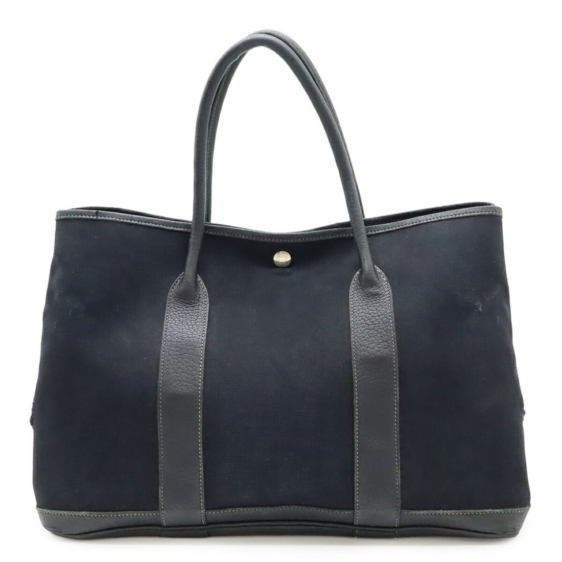 HERMES Garden MM Tote Bag, Handbag, Shoulder Tote, Toile Officier Leather, Black, T Stamped: --- Catalog ---Category: SizeSize (HxWxD): 26cm x 36cm x 18cm / 10.23'' x 14.17'' x 7.08''Category: DesignType: Handbag, Tote bagColor: BlackGender: WomenMaterial: Toile officier , Leather Category: G