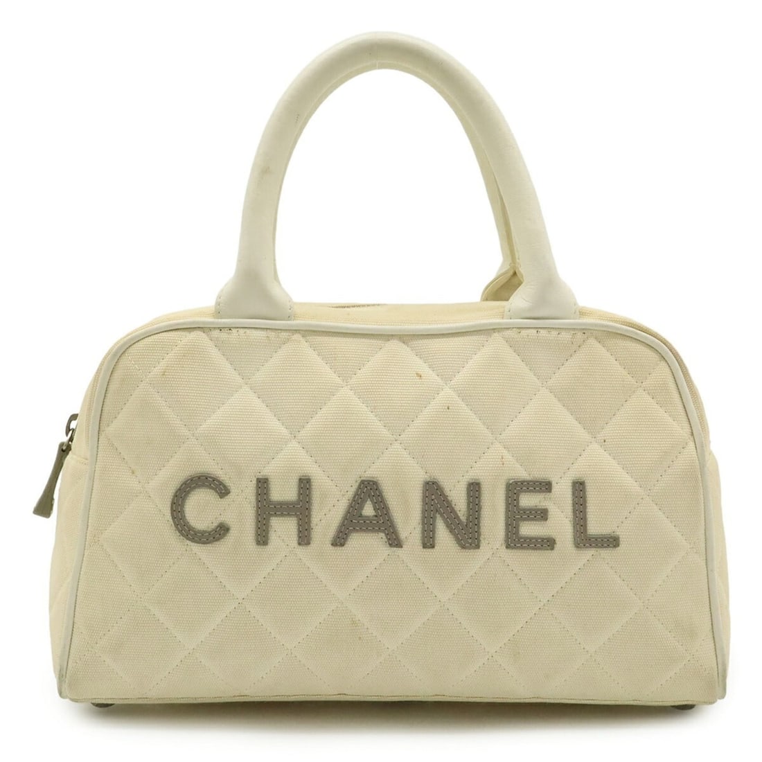 CHANEL Sport Line Matelasse Handbag Canvas Leather Ivory White Gray: --- Catalog ---Category: SizeSize (HxWxD): 15.5cm x 27cm x 9.5cm / 6.1'' x 10.62'' x 3.74''Category: DesignType: HandbagColor: Gray, Ivory, WhiteGender: WomenMaterial: Canvas , Leather Category: Gener