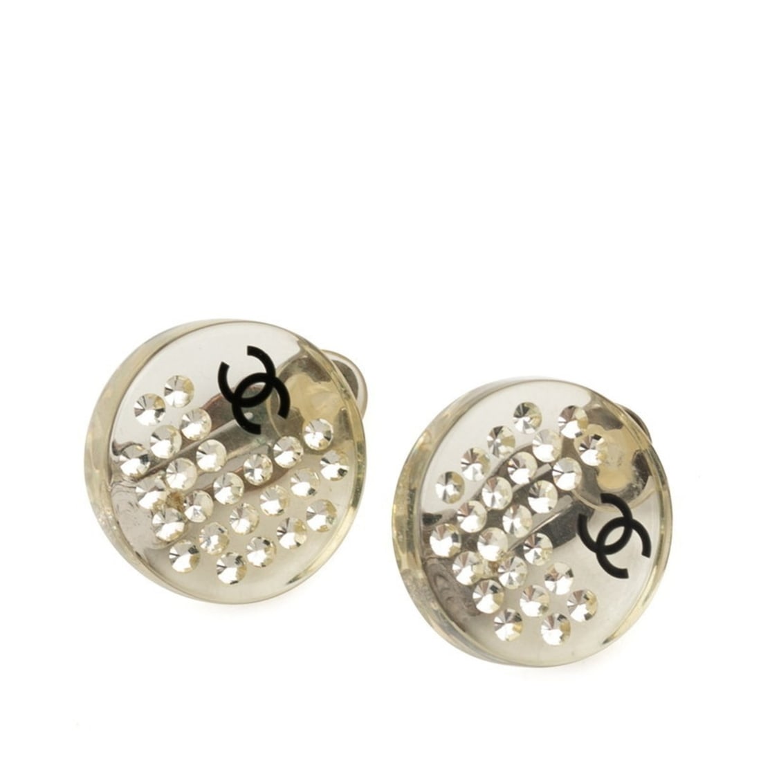 Chanel Coco Mark Earrings, Clear Silver, Plastic, Rhinestones, Metal, Women's, CHANEL: --- Catalog ---Category: SizeSize (HxWxD): 17.30mm x 17.30mm / 0.68'' x 0.68''Category: DesignType: Clip earringsColor: Clear, SilverGender: WomenMaterial: Metal, Plastic, RhinestoneCategory: GeneralB