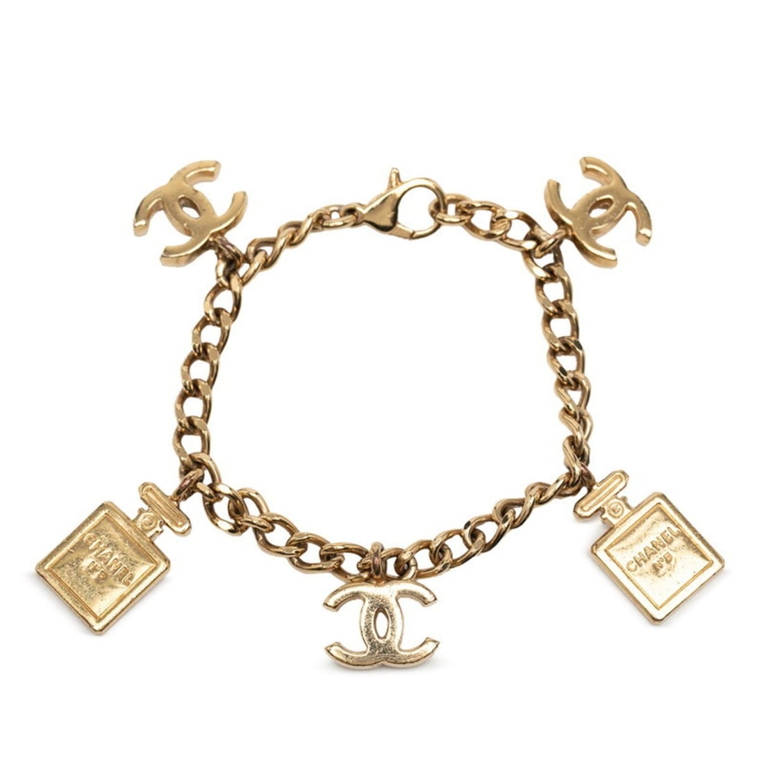 Vintage Chanel Coco Mark Perfume Motif Bracelet, Gold Plated, Women's, CHANEL: --- Catalog ---Category: SizeLength: 17cm / 6.69''Category: DesignType: Charm braceletColor: GoldGender: WomenCategory: GeneralBrand: Chanel--- Item List ---Section: ConditionRanking: Rank AB Used - T