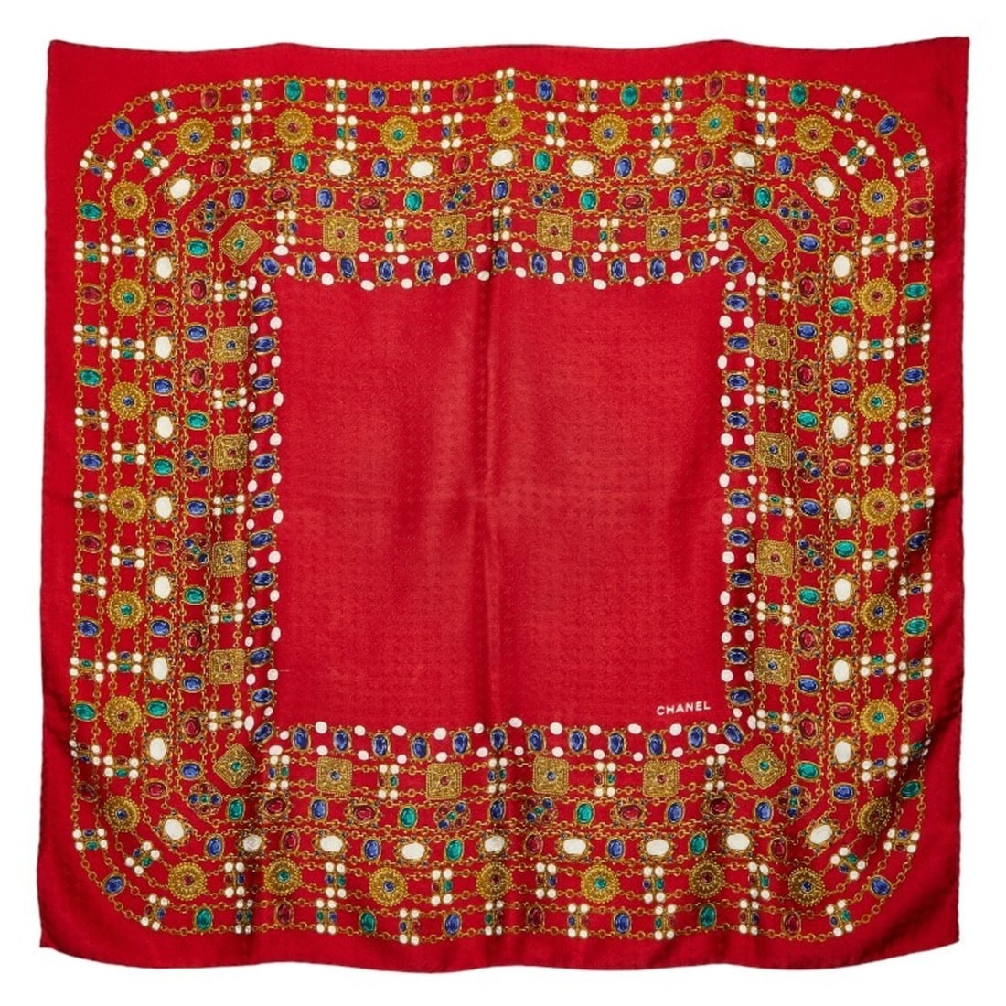 Chanel Jewelry Scarf Muffler Red Multicolor Silk Women's CHANEL: --- Catalog ---Category: SizeSize (LxW): 85cm x 85cm / 33.46'' x 33.46''Category: DesignType: ScarfColor: Multi-color, Red colorGender: WomenMaterial: Silk Category: GeneralBrand: Chanel--- Item List