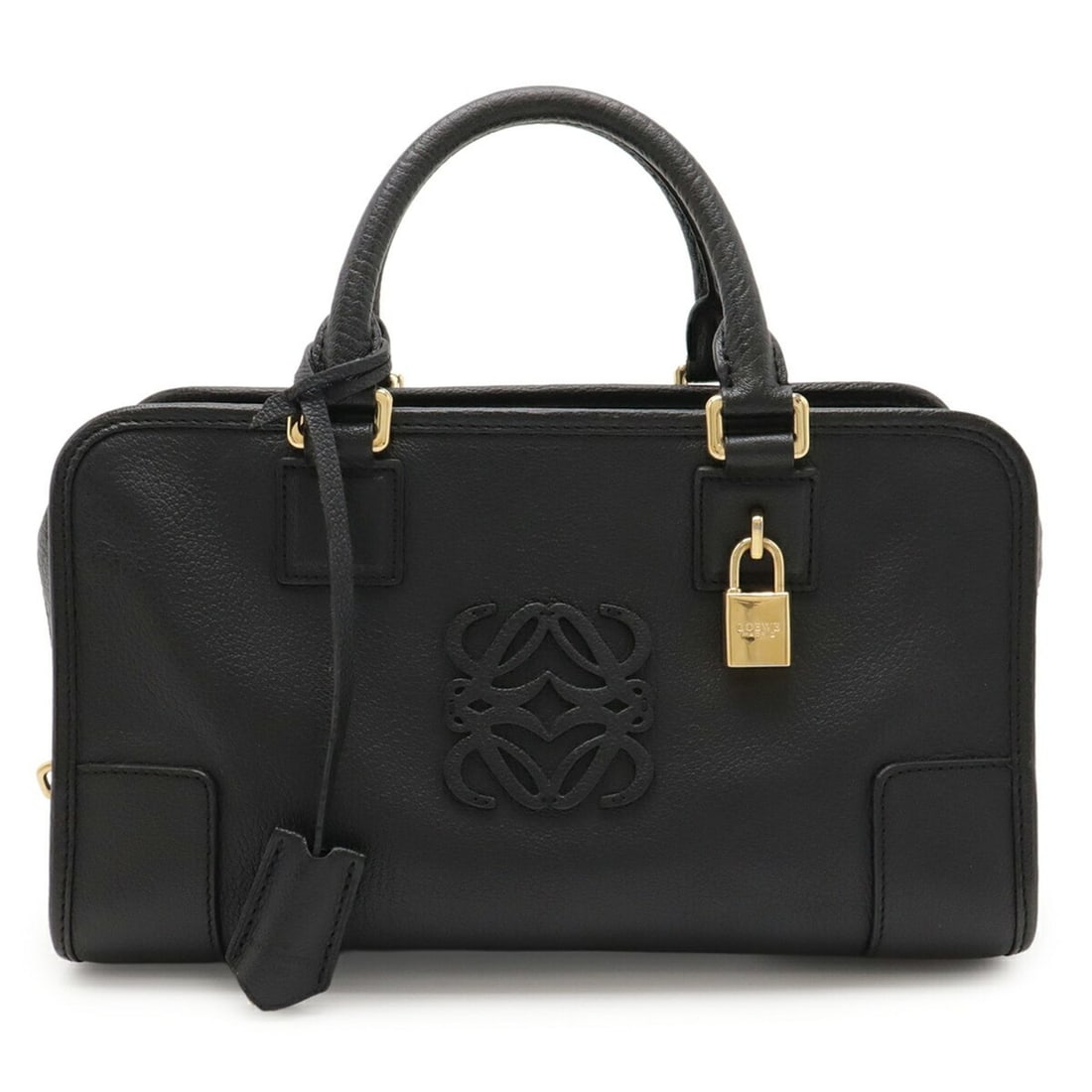 LOEWE Amazona 28 Anagram Handbag, Early Model, Black Leather, 352.95.A03: --- Catalog ---Category: SizeWeight: 610g / 1.34lb.Size (HxWxD): 17cm x 29cm x 13cm / 6.69'' x 11.41'' x 5.11''Category: DesignType: HandbagColor: BlackGender: WomenMaterial: Leather Category: General